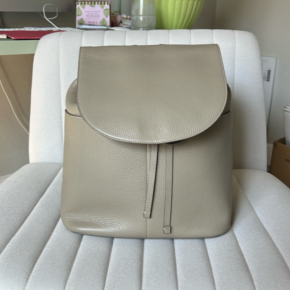 Cuyana Large Leather Backpack in stone color